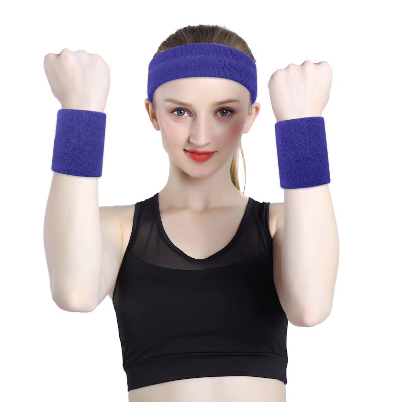 ONUPGO Purple Sweatband Set Sports Headband Wrist Striped Sweatbands Terry Cloth Wristband Athletic Exercise Basketball Wrist Sweatband and Headbands Moisture Wicking Sweat Absorbing Head Band - Image 5